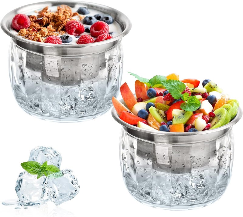 ZENFUN 2 Pack 20 Oz Chilled Dip Bowl with Acrylic Ice Bowl Base, Stainless Steel Ice Chilled Serving Dish Iced Salad Bowl Set for Chilled Pasta, Potato, Dressing, Fruit - Image 1